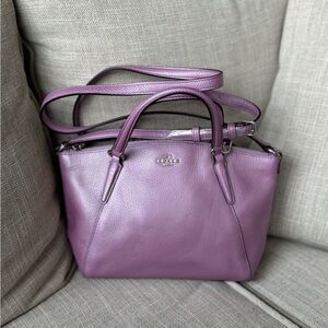 COACH MINI KELSEY SATCHEL IN METALLIC LILAC PEBBLE LEATHER